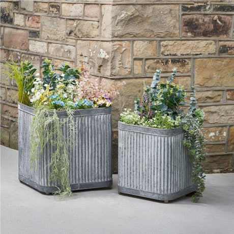 Set of 2 Galvanised Zinc Planters - 46cm