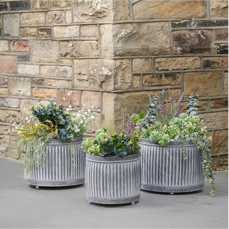 Set of 3 Galvanised Zinc Planters - 41cm