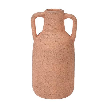 Natural textured terracotta decorative large vase, 35cm, with two side handles and a narrow neck, shown on a plain white background.