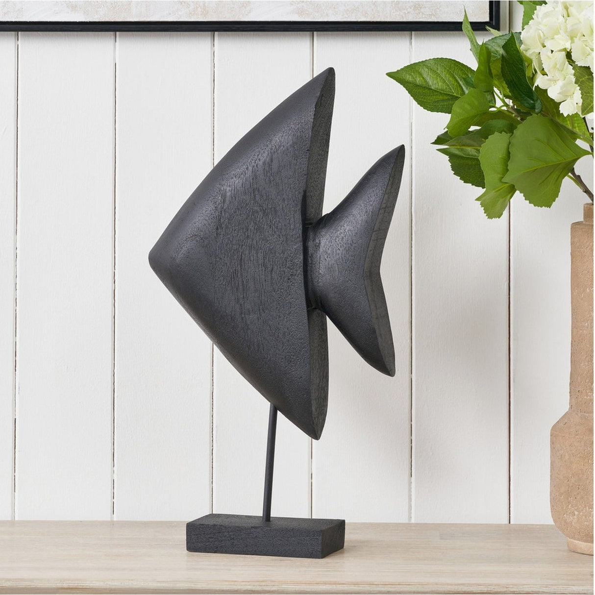 Black Handcarved Mango Altum Angelfish Ornament - 51cm