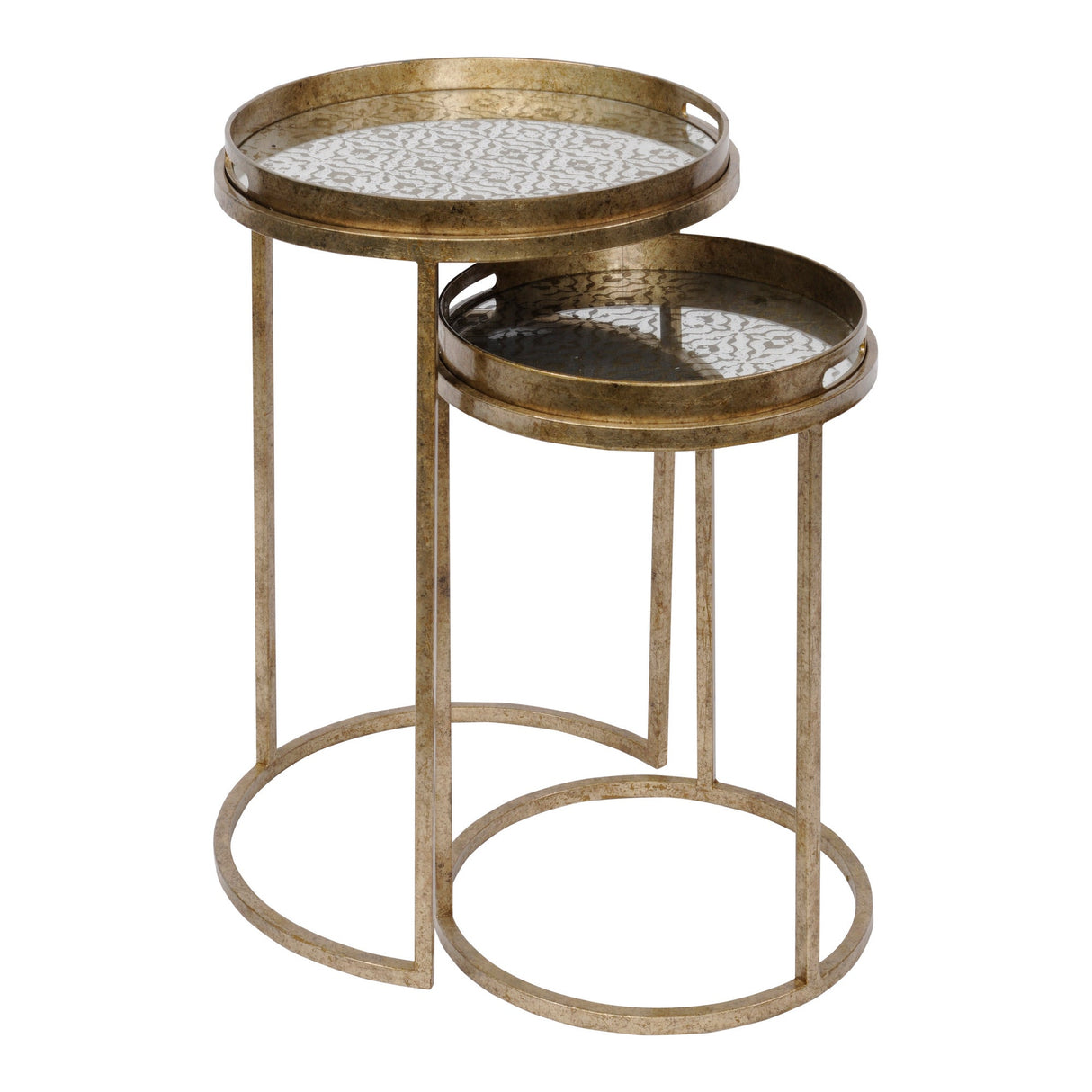 Vienna Set of 2 Diamond Side Tray Tables - Antique Gold