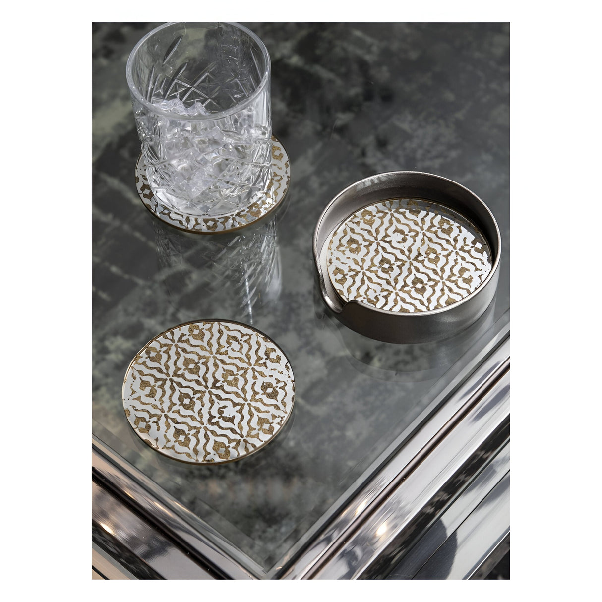 Vienna Set of 4 Diamond Coasters - Antique Gold
