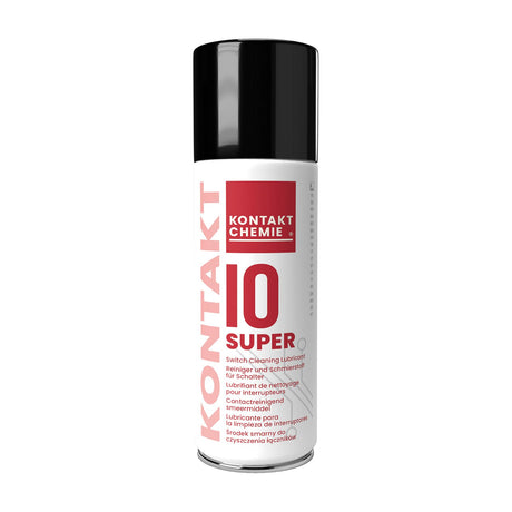Kontakt Super 10 Contact Cleaner Spray aerosol can with black cap and white multilingual label from AVSL, shown on a plain white background.