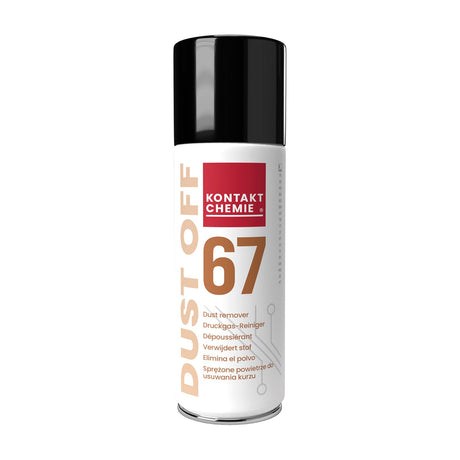 Kontakt Chemie Dust Off 67 HFO 200ml air duster can with black cap and white label featuring red logo and orange 67 branding, on a white background.