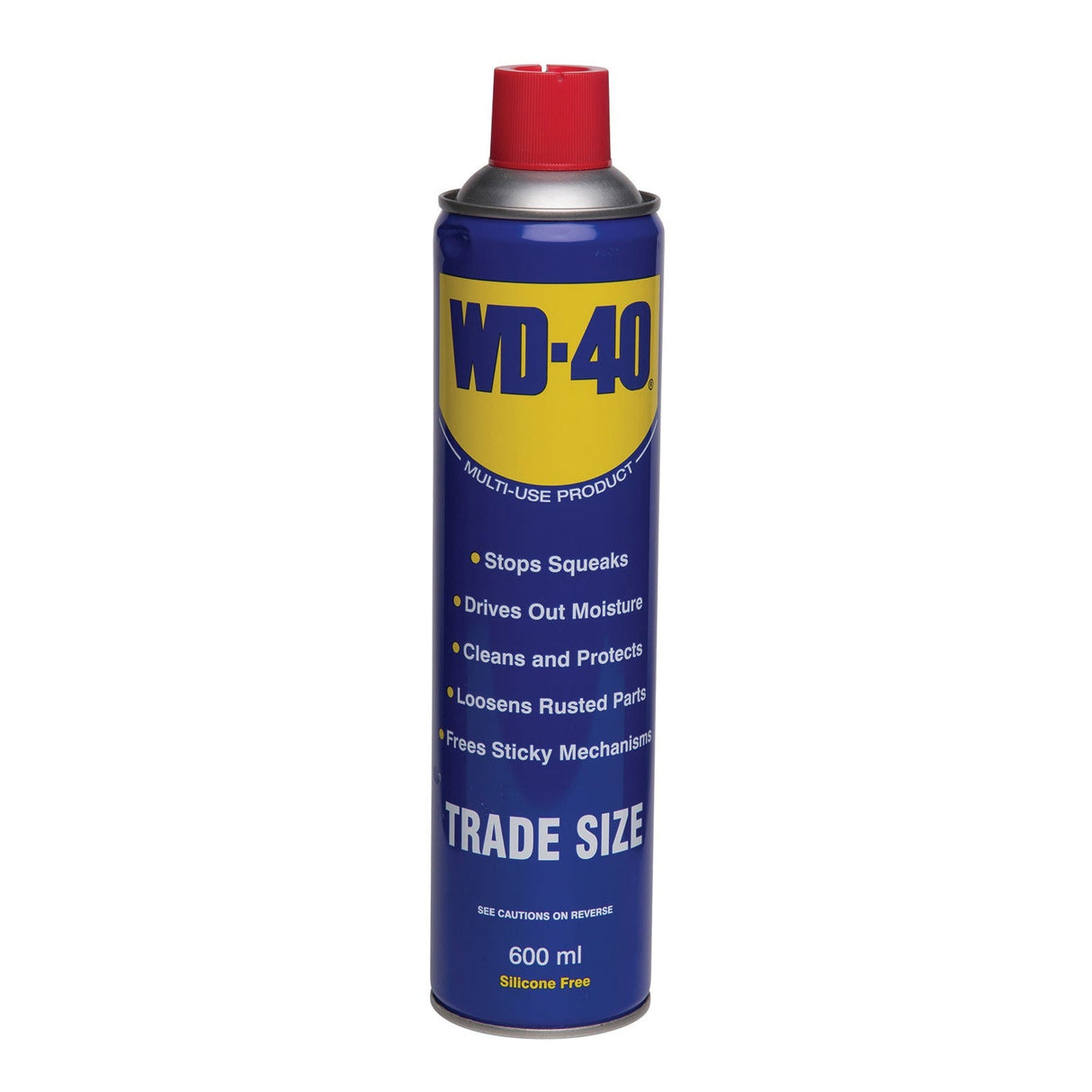 WD-40 WD-40 - 600ml spray can with a red nozzle and blue-yellow label offers rust protection, stops squeaks, drives out moisture, cleans surfaces, and loosens rusted parts.