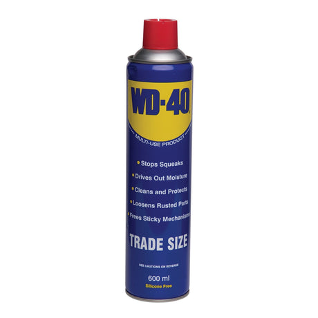 WD-40 WD-40 - 600ml spray can with a red nozzle and blue-yellow label offers rust protection, stops squeaks, drives out moisture, cleans surfaces, and loosens rusted parts.