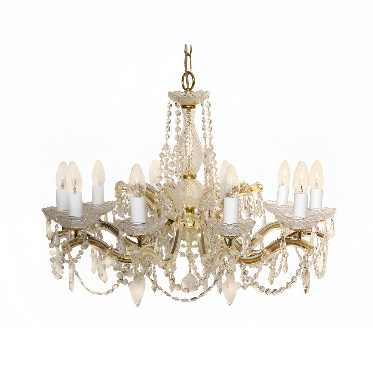 Queenlight 10 Light Georgian Glass & Strass Crystal Chandelier - Gold