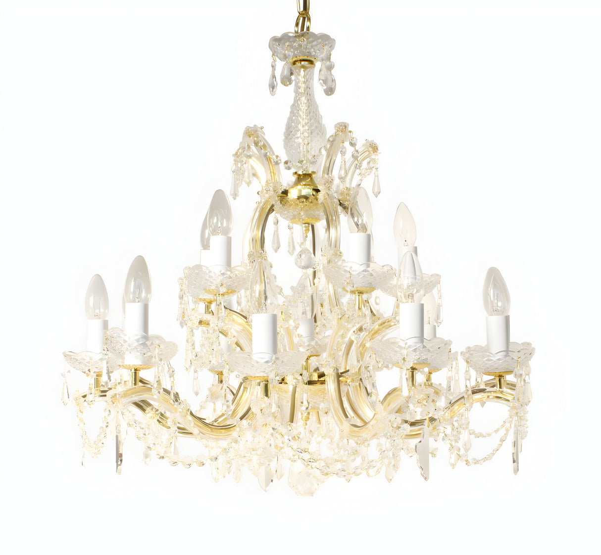 Queenlight 16 Light Georgian Glass & Strass Crystal Chandelier - Gold
