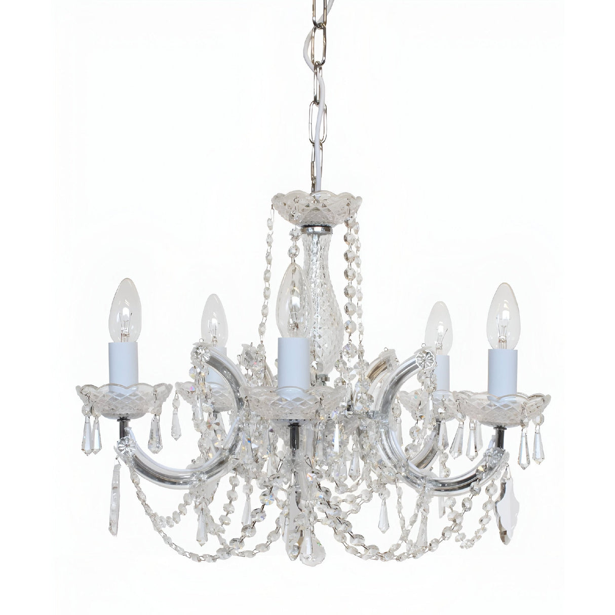 Queenlight 5 Light Georgian Glass & Strass Crystal Chandelier - Chrome