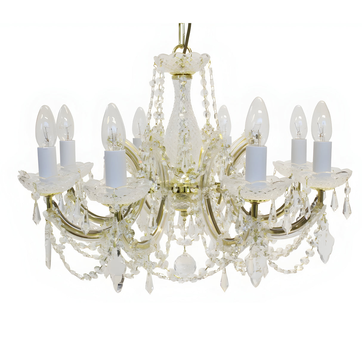 Queenlight 8 Light Georgian Glass & Strass Crystal Chandelier - Gold