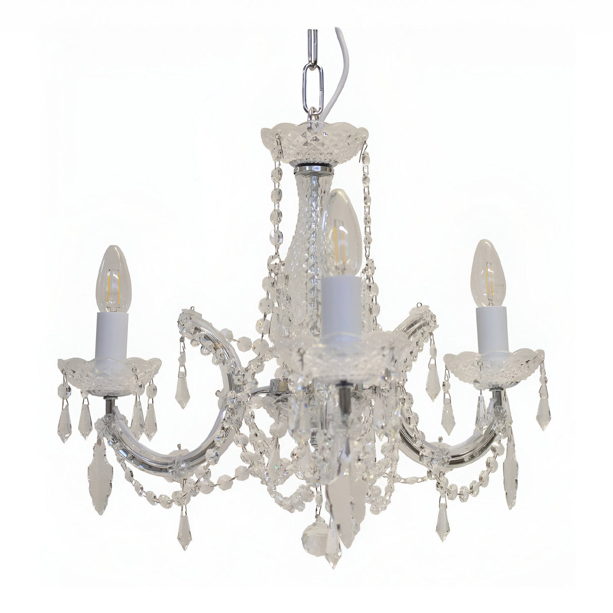 Queenlight 3 Light Georgian Glass & Strass Crystal Chandelier - Chrome