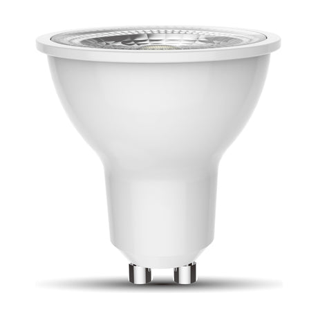 GU10 LED spot bulb with clear front lens and white body, GU10 fitting, 6W, 6400K, 450lm, shown on a plain white background.