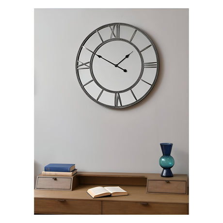 Beaded Mirrored Round Clock - Grey