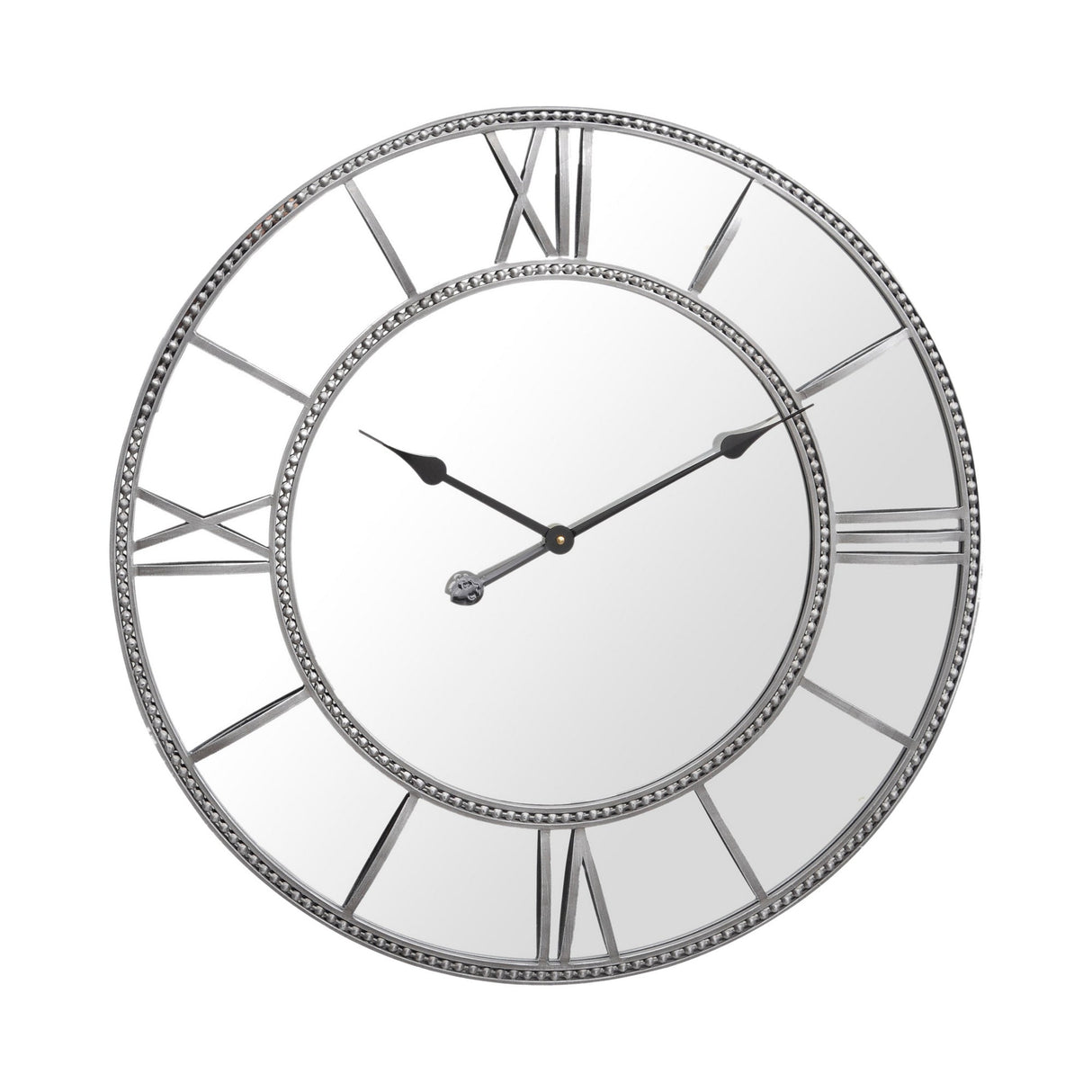 Beaded Mirrored Round Clock - Grey