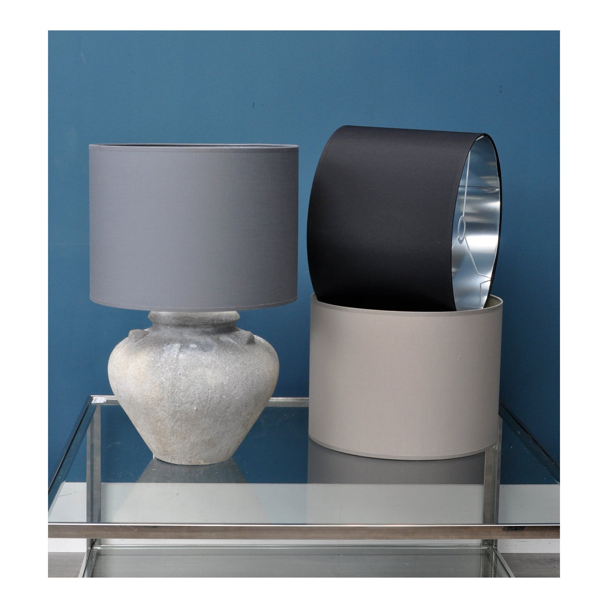 Lined Drum 16″ Lampshade - Grey & Silver