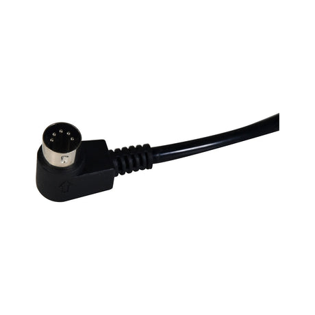 Close-up of the Mercury 48W replacement soldering iron's right-angled 5-pin DIN plug with black moulded housing and silicone lead, on a white background.