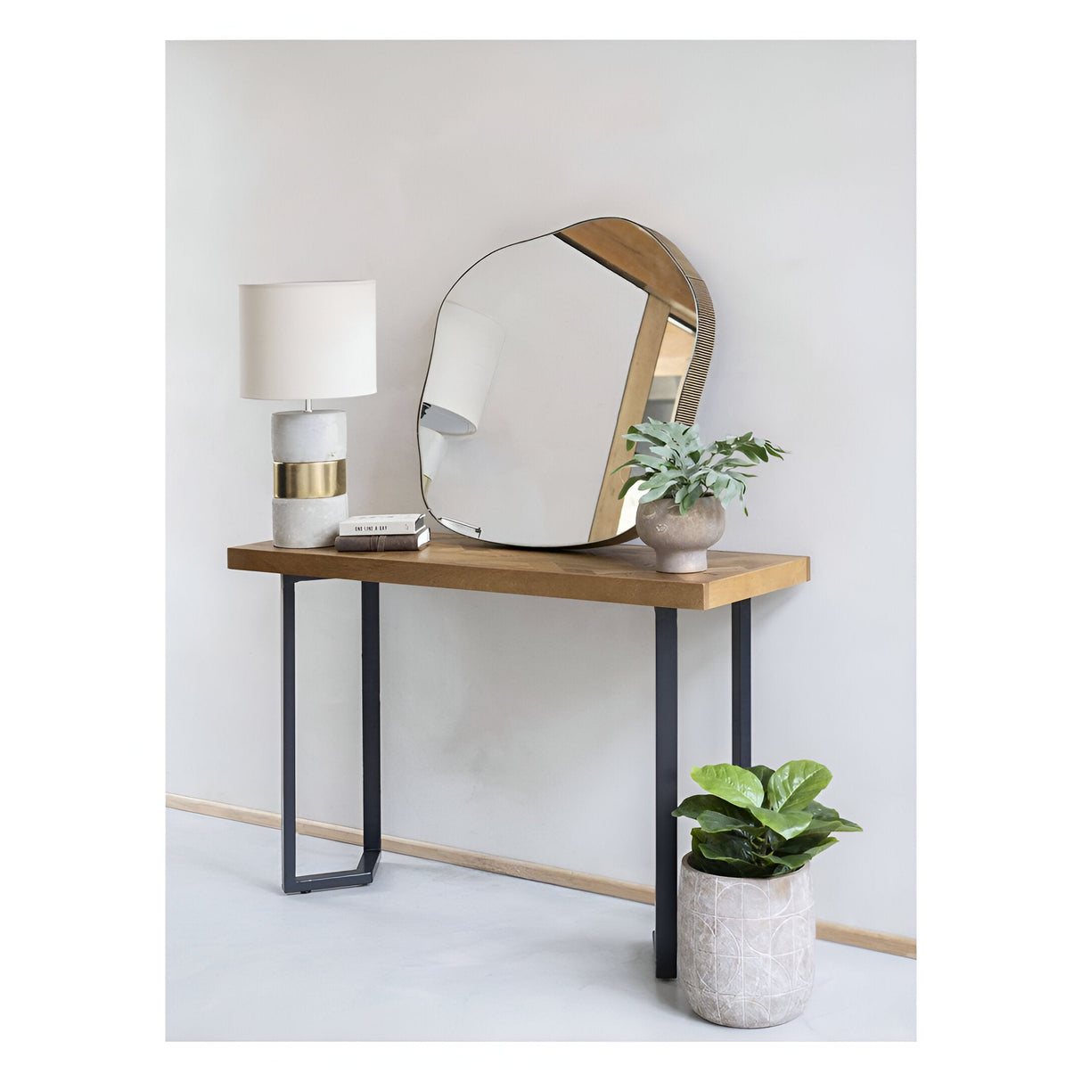 Concrete Table Lamp - Gold With Natural Shade