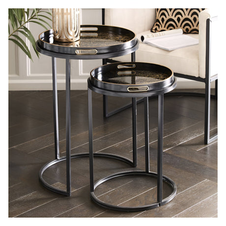 Coral Design Set of 2 Side Tray Tables - Black