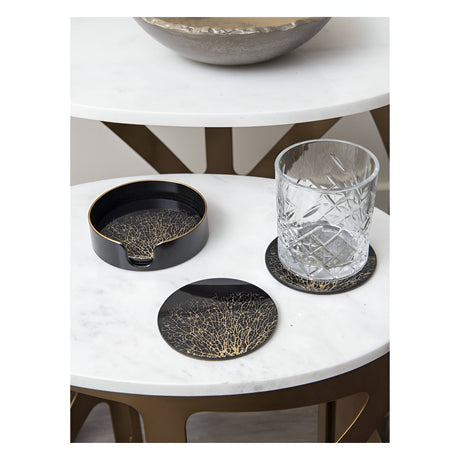 Coral Design Coasters Set of 4 - Black & Gold
