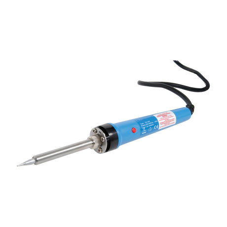 Mercury switchable 20W/130W mains soldering iron with blue handle, red power switch, and metal shaft with pointed tip, shown on a white background.