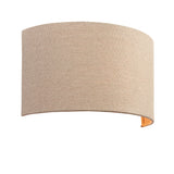 Endon Castmere semi-circular wall light with natural linen fabric shade on a steel frame, shown against a plain white background.