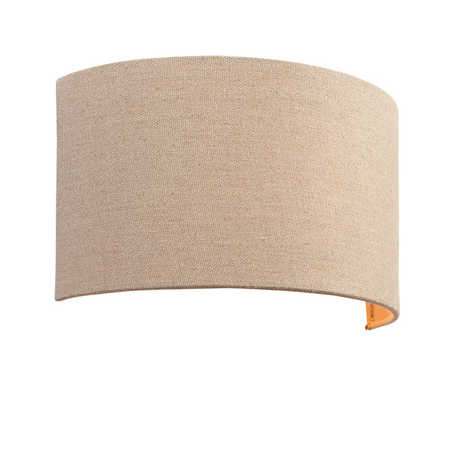 Endon Castmere semi-circular wall light with natural linen fabric shade on a steel frame, shown against a plain white background.
