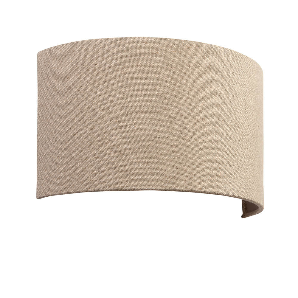 Endon Castmere semi-circular wall light in natural linen fabric on a steel frame, shown against a plain white background.