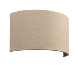 Endon Castmere semi-circular wall light in natural linen fabric on a steel frame, shown against a plain white background.
