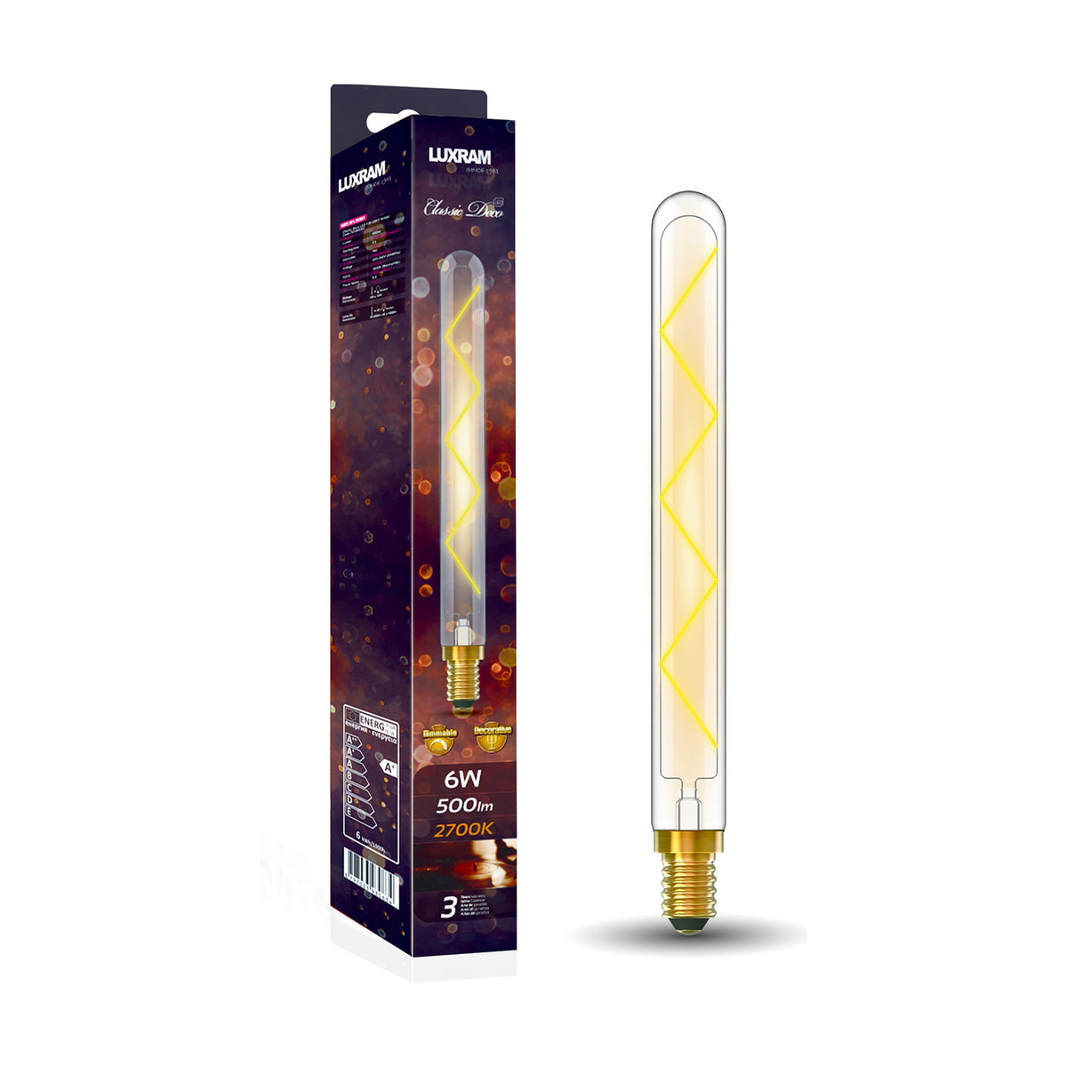 E14 Tube 280mm Zigzag Dimmable LED Bulb 6W 2700K - Clear