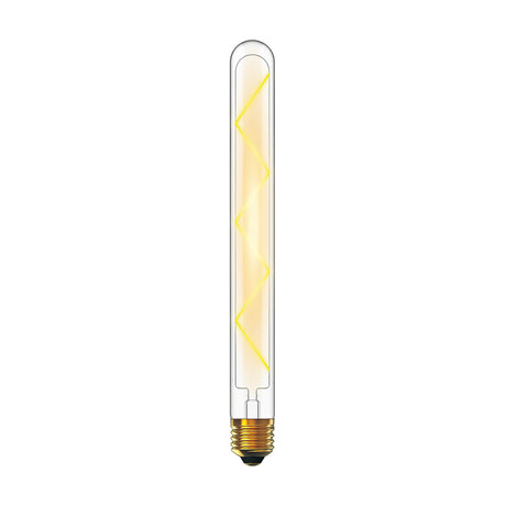 E27 Tube 280mm Zigzag Dimmable LED Bulb, clear glass tube with visible zigzag filament and brass screw cap, warm white 2700K, shown on a white background.