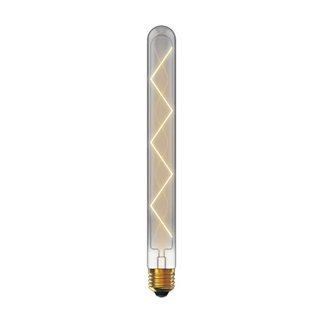 Slim smoked-glass tube LED bulb, 280mm with E27 screw cap and visible zigzag filament, shown lit against a plain white background.