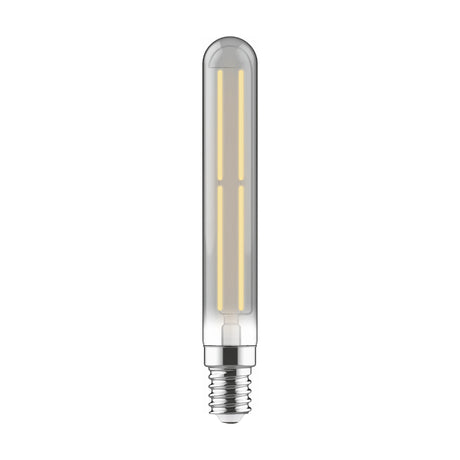 Classic E14 dimmable LED tube bulb in smoked glass with visible filament strips, E14 screw base, 4000K cool white, shown against a plain white background.