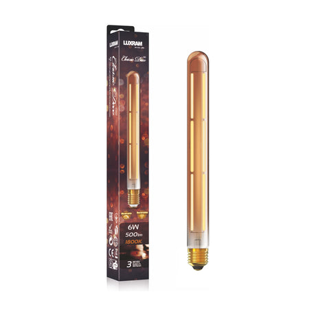 Classic E27 6W Dimmable Bulb 30mm 1800K 500lm in gold, shown upright on a plain white background.