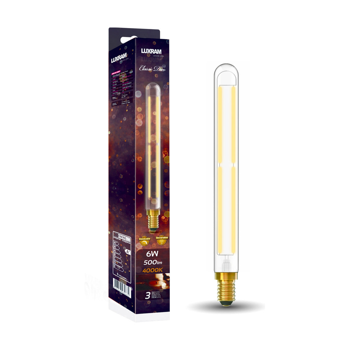 E14 Tube 280mm Straight Dimmable LED Bulb 6W 4000K - Clear