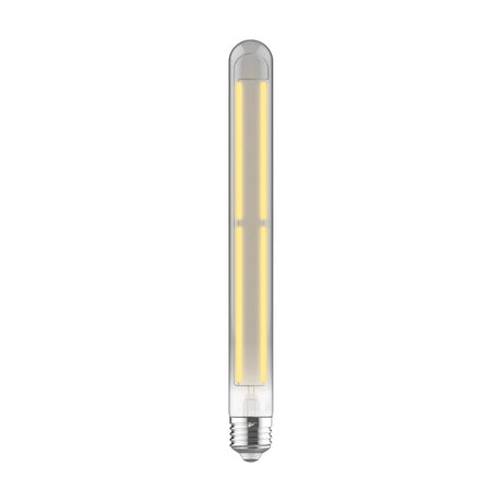E27 tube LED bulb, 280mm straight smoked glass with visible filament and metal screw cap, dimmable 6W 4000K, shown on a plain white background.
