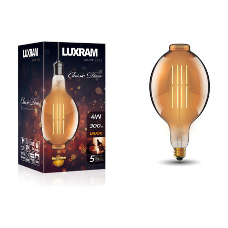Classic E27 4W Bulb 18cm 1800K 300lm in amber, shown upright on a plain white background.