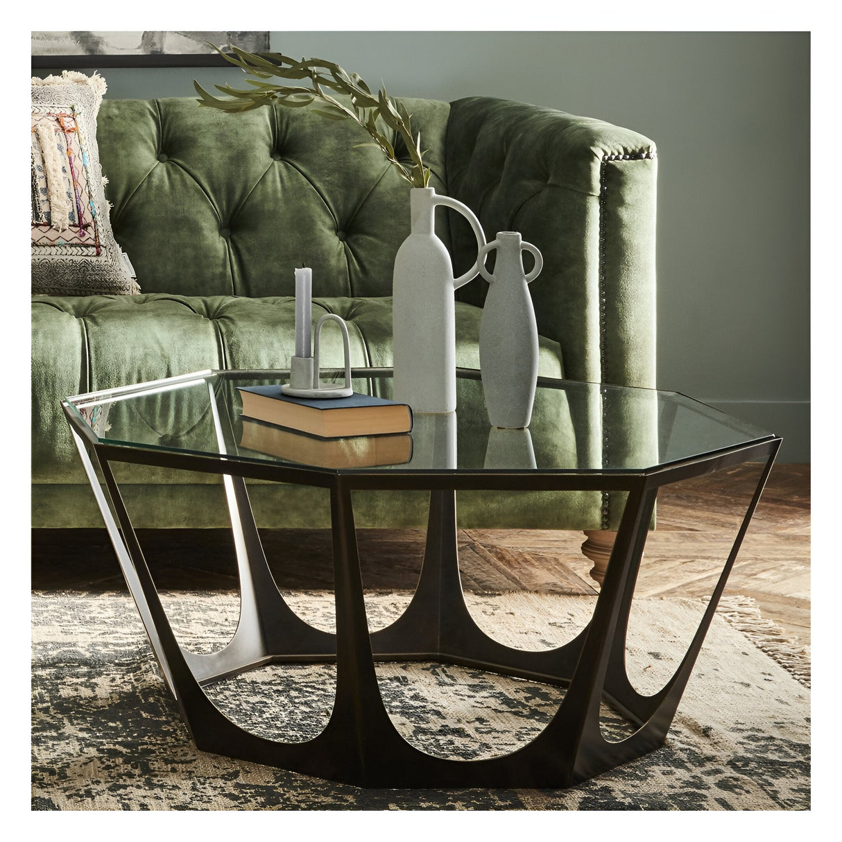 Catalan Coffee Table With Glass Top - Gilded Bronze