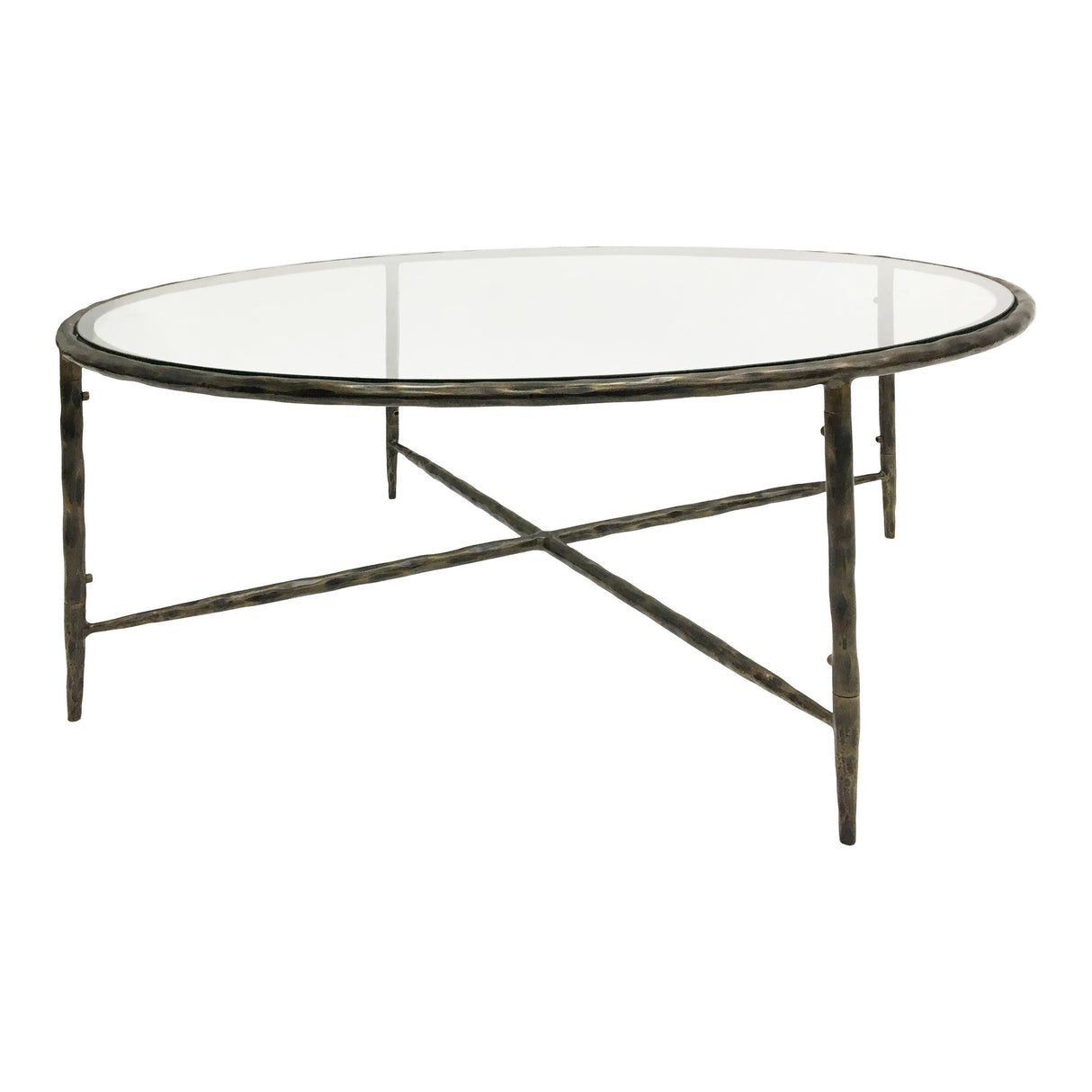 Patterdale Hand Forged Round Coffee Table - Dark Bronze With Glass Top