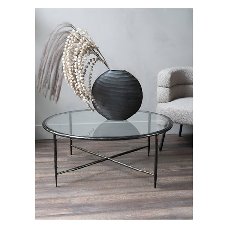 Patterdale Hand Forged Round Coffee Table - Dark Bronze With Glass Top