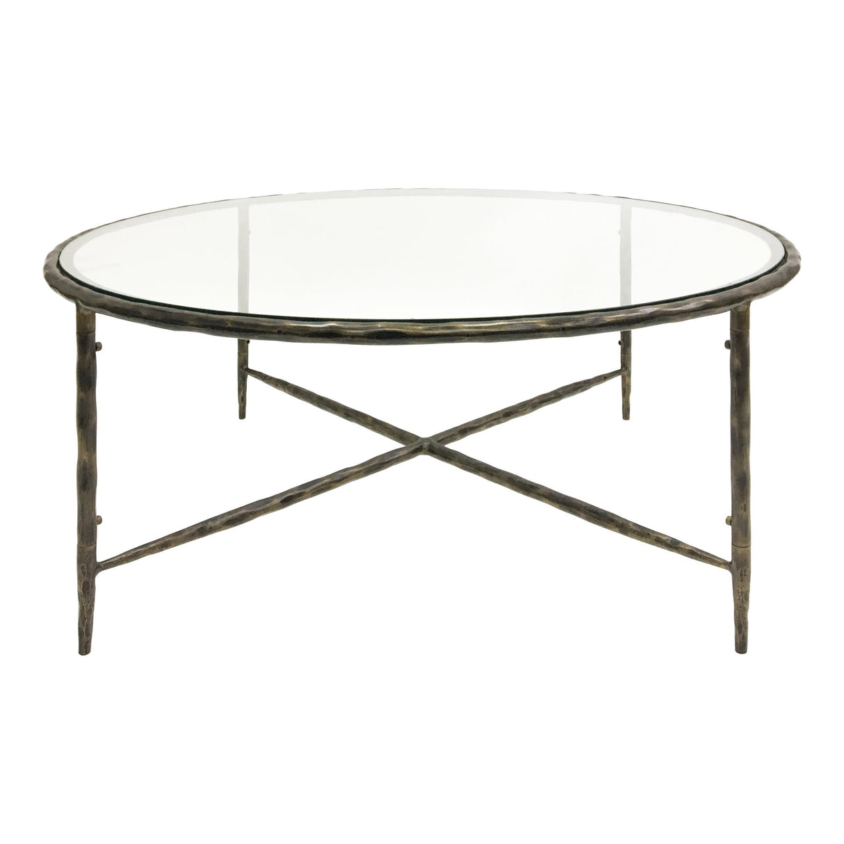 Patterdale Hand Forged Round Coffee Table - Dark Bronze With Glass Top