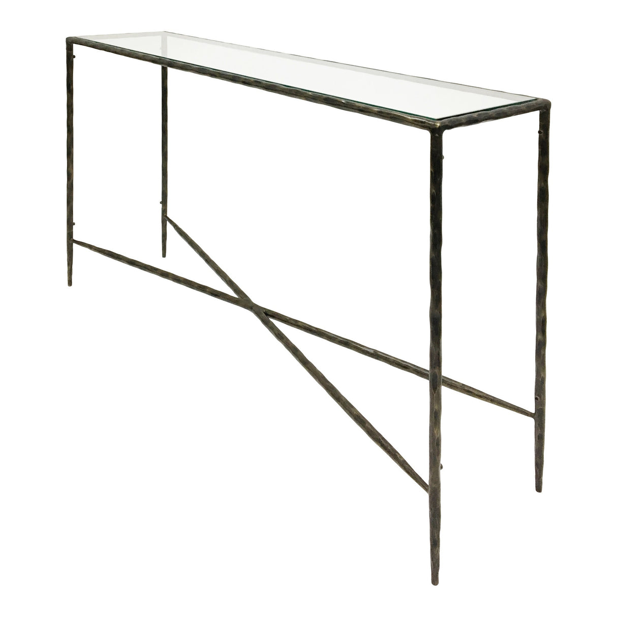 Patterdale Hand Forged Large Console Table - Dark Bronze With Glass Top