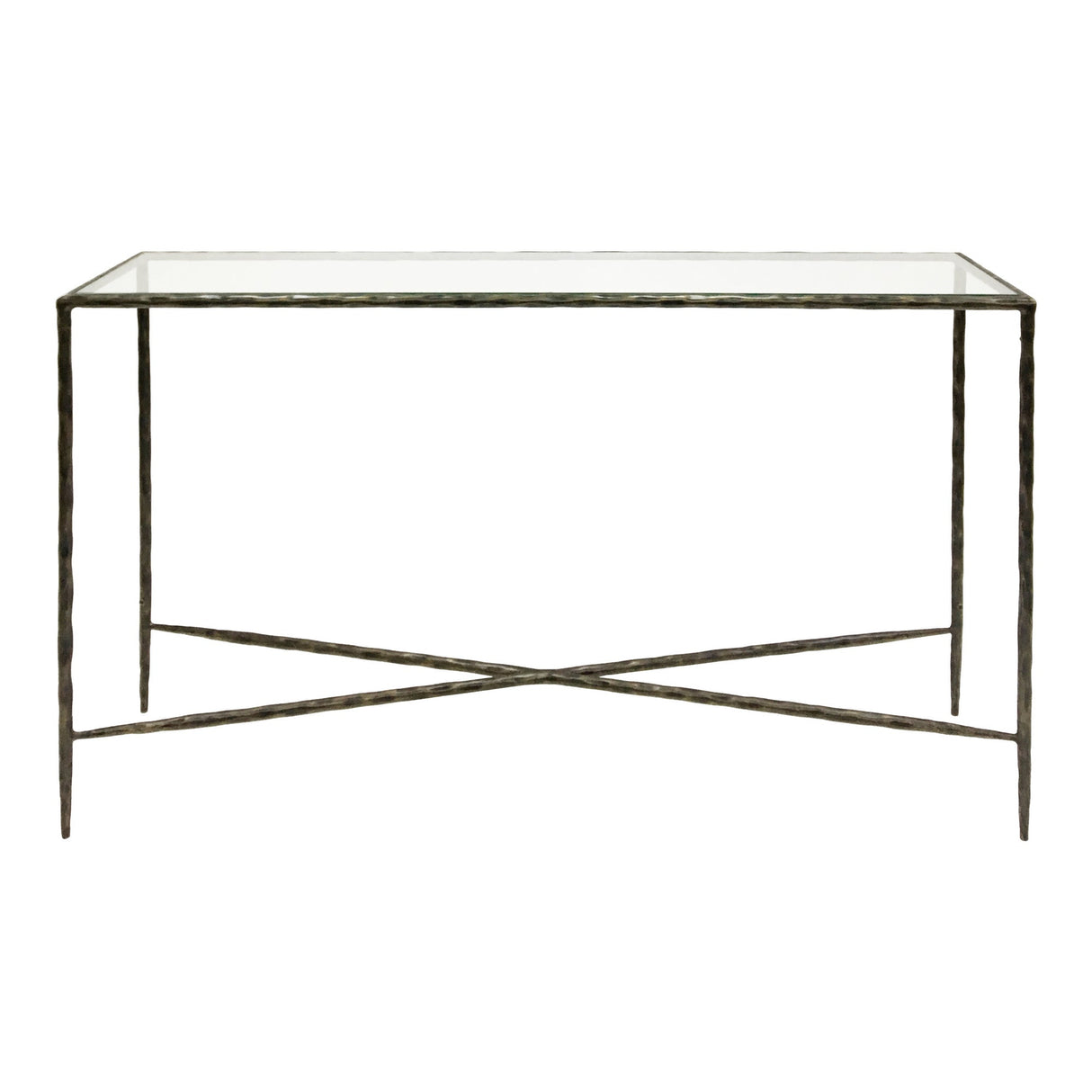 Patterdale Hand Forged Large Console Table - Dark Bronze With Glass Top