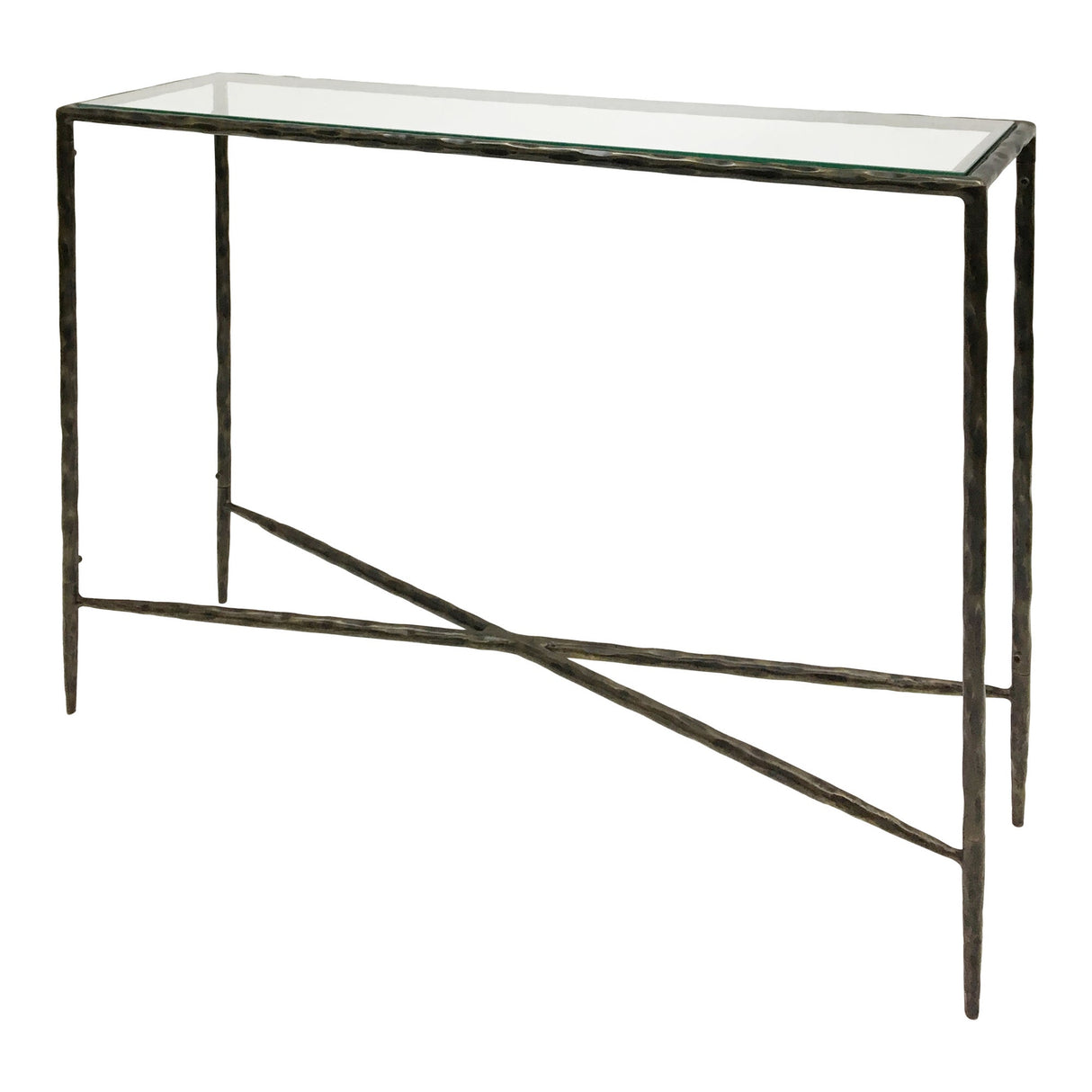Patterdale Hand Forged Small Console Table - Dark Bronze With Glass Top