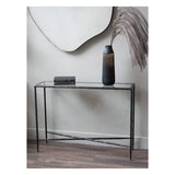 Patterdale Hand Forged Small Console Table - Dark Bronze With Glass Top