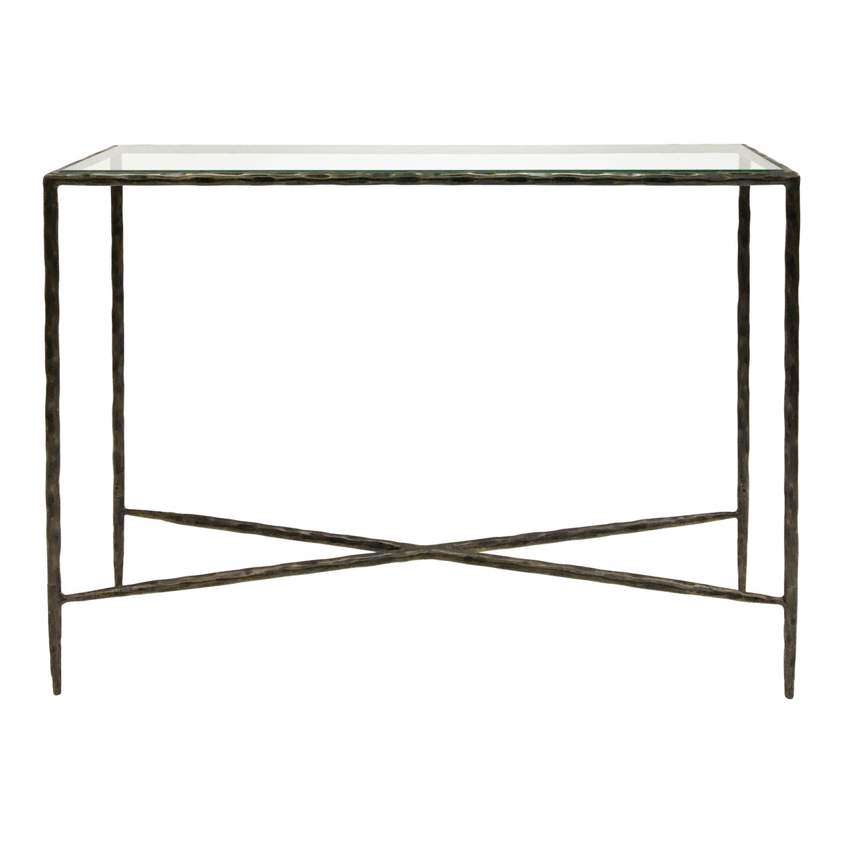 Patterdale Hand Forged Small Console Table - Dark Bronze With Glass Top