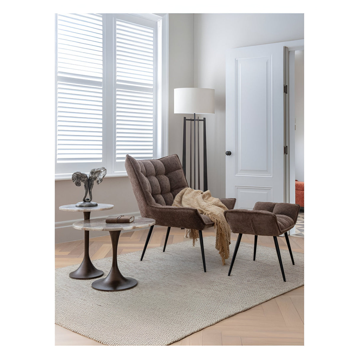 Glenthorpe Floor Lamp - Gilded Oak With Irish Linen Shade