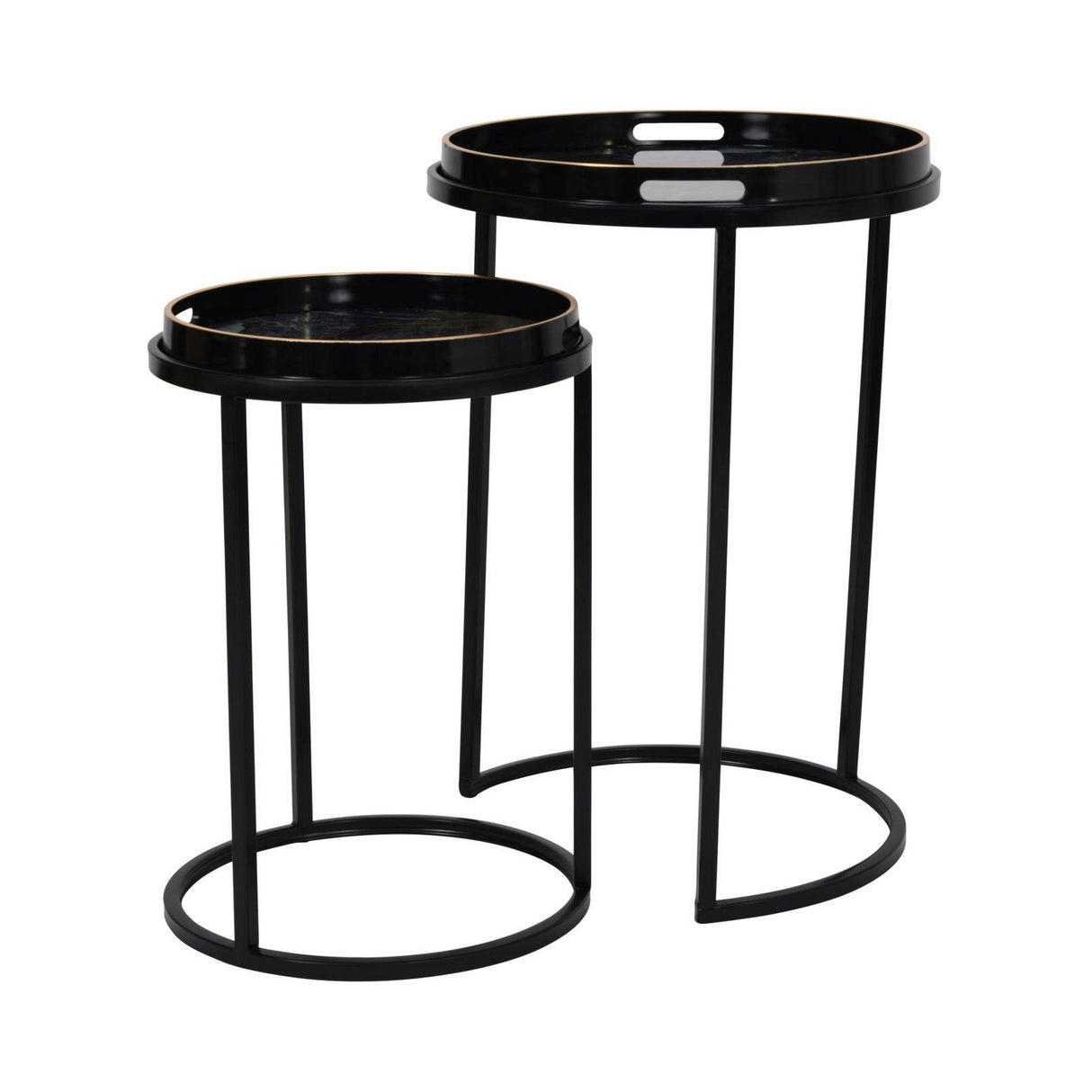 Vesuvius Black and Gold Set of 2 Side Tray Tables - Black