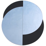Libra Interiors Overlapping Circles wall mirror with two interlocking discs in clear and black glass, forming an eclipse-like contemporary design.