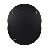 Rear view of the Libra Overlapping Circles Black Glass Wall Mirror showing black backing and brass brackets for portrait or landscape mounting.