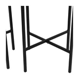 Close-up of the slim four-leg stands and cross-brace bases of the Libra Interiors Etched Iron Set of 2 Floor Standing Planters in matt black.